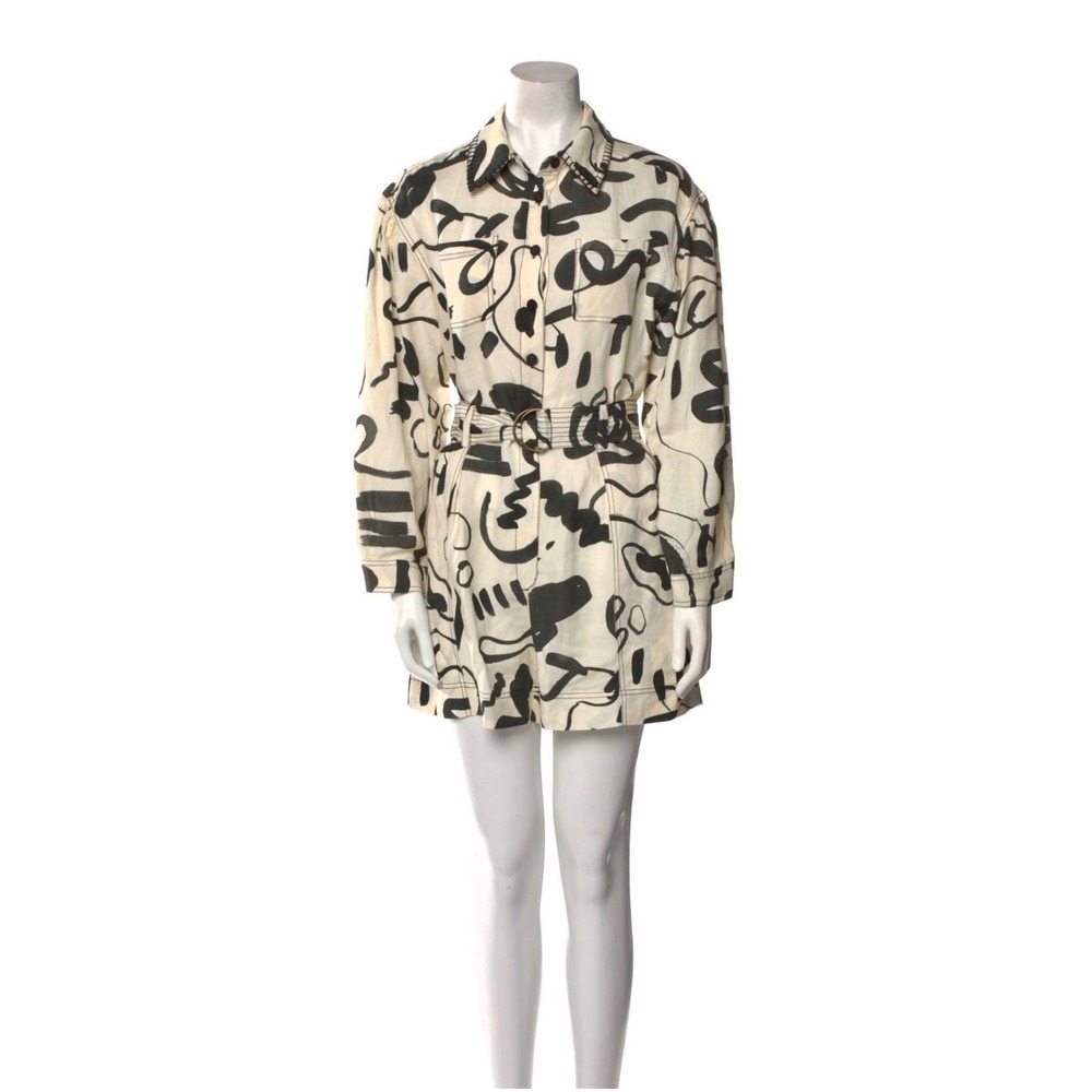 B52 Hunter Bell Linen Belted Romper Womens 4 Abstract Long Sleeve Resort Summer‎